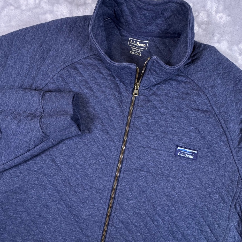 LL Bean Mens Quilted Full Zip Sweatshirt XXL Tall Navy Blue Heather 515584
